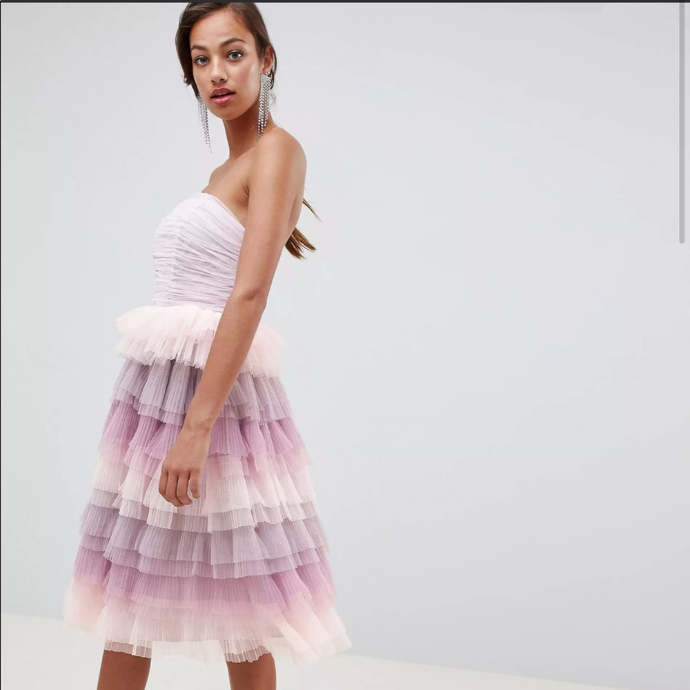 ASOS EDITION tiered tulle bandeau midi dress
